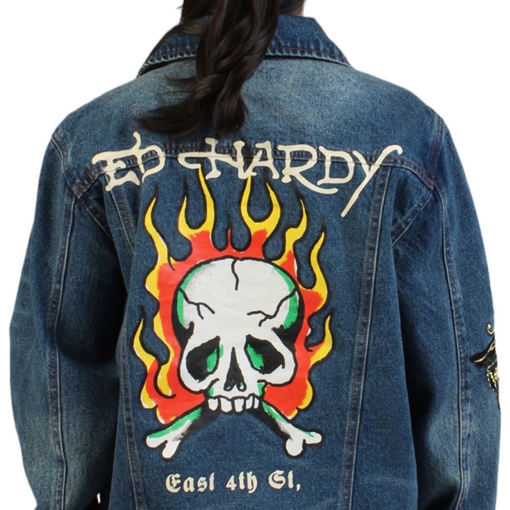 Ed Hardy Denim Flame Skull Denim Jacket